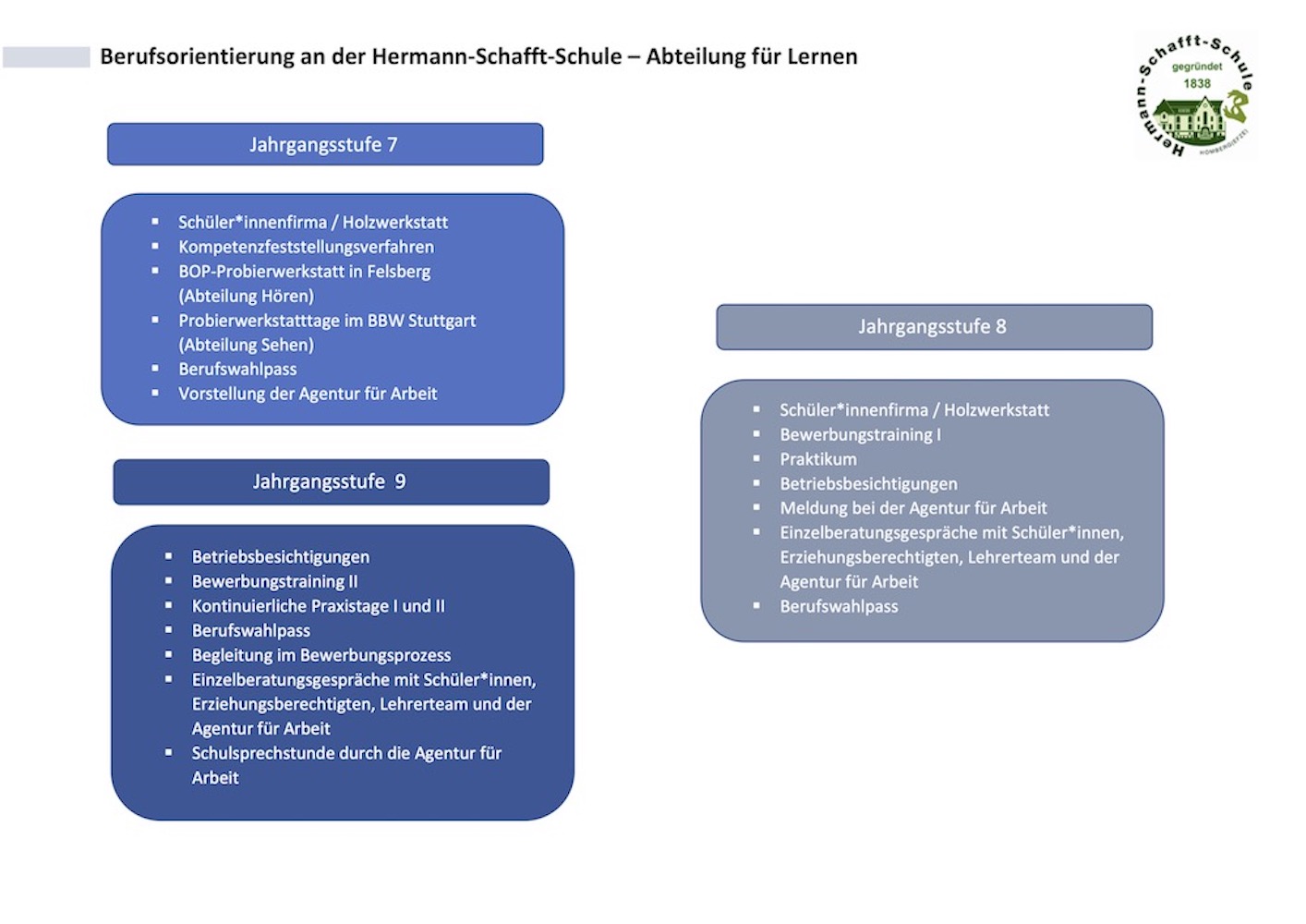 Überblick Berufsorientierung an der Hermann-Schafft-Schule – Abteilung für Lernen als PDF