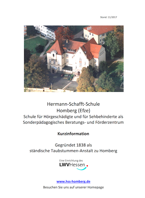Flyer mit Kurzinformationen zur Hermann-Schafft-Schule und Kontaktdaten als PDF